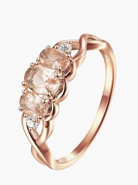 Rose Gold Morganite Three-Stone Ring - Elegant Women's Jewelry